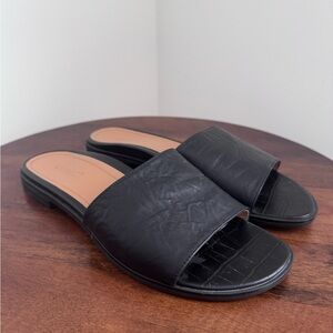 Vionic Black Croc-Embossed Slides